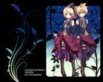  1girl bad_id bad_pixiv_id blonde_hair blue_eyes boots brother_and_sister chirota detached_sleeves hand_on_hip kagamine_len kagamine_rin romeo_to_cinderella_(vocaloid) short_hair siblings twins vocaloid 