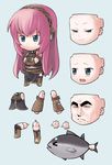  bad_id bad_pixiv_id bare_shoulders blue_eyes chibi crossed_arms detached_sleeves doll_joints duke_tougou figure fish golgo_13 headset long_hair megurine_luka nendoroid pink_hair serious smirk solo very_long_hair vocaloid yaguchiya_tomoshi 