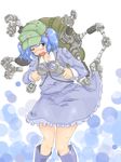  backpack bag blue_eyes blue_hair blush boots breast_grab breasts grabbing groping hair_bobbles hair_ornament hat highres kawashiro_nitori mechanical_arm medium_breasts michael-x one_eye_closed short_hair skirt skirt_lift solo touhou twintails two_side_up 