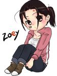  bad_id bad_pixiv_id bandaid bandaid_on_face brown_eyes brown_hair chibi left_4_dead lowres ponytail solo zoey_(left4dead) 