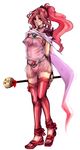  9wa bad_id bad_pixiv_id blue_eyes blush cape dress earrings final_fantasy final_fantasy_iv final_fantasy_iv_the_after jewelry long_hair older open_mouth pink_hair ponytail porom sandals see-through solo staff thighhighs whyt zettai_ryouiki 