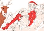  armpits bell christmas glasses gloves gusu original red red_gloves reindeer santa_costume solo spot_color thighhighs 