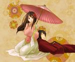  1girl axis_powers_hetalia bad_id bad_pixiv_id black_hair brown_eyes brown_hair changpao chinese_clothes flower hair_flower hair_ornament hands_in_opposite_sleeves holding holding_umbrella hong_kong_(hetalia) leaning_on_person long_hair long_sleeves lying on_back oriental_umbrella red_flower shared_umbrella sitting skirt sleeping sleeves_past_wrists taiwan_(hetalia) toggles tono_(pixiv) umbrella white_skirt wide_sleeves 