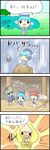  4koma blue_hair bow buddhism chibi cirno comic dress green_hair hair_bobbles hair_bow hair_ornament hat highres lake lily_pad multiple_girls onozuka_komachi open_mouth red_hair rod_of_remorse scythe shiki_eiki short_hair sleeping smile solid_circle_eyes tefu touhou translated tree two_side_up water waterfall 