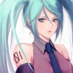  bad_id bad_pixiv_id bare_shoulders detached_sleeves face green_eyes green_hair hatsune_miku long_hair necktie solo twintails ueda_toraji upper_body vocaloid 