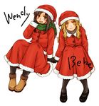  bebe_stevens black_hair blonde_hair brown_eyes character_name child christmas commentary_request hat holding_hands kaya_(lucky_stiff) long_hair lowres multiple_girls pantyhose santa_costume scarf simple_background south_park wendy_testaburger white_background yellow_eyes 