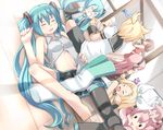  &gt;_&lt; 6+girls animal_hat aqua_hair bad_id bad_pixiv_id barefoot blonde_hair brown_hair cat_hat chibi closed_eyes detached_sleeves dual_persona dutch_angle fang feet hachune_miku hair_ornament hair_ribbon hairclip hat hatsune_miku kagamine_len kagamine_rin long_hair lying masuneko megurine_luka megurine_luka_(toeto) meiko midriff multiple_girls navel necktie open_clothes open_shirt peeking_out pink_hair ribbon shirt short_hair siblings single_thighhigh sitting skirt sleeping spring_onion takoluka television thighhighs toeto_(vocaloid) twins twintails very_long_hair vocaloid 