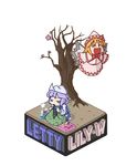  :d bad_id bad_pixiv_id blonde_hair blue_eyes cherry_blossoms chibi commentary_request frog hat isometric letty_whiterock lily_white multiple_girls open_mouth purple_hair rodney smile touhou tree wings 