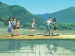  5girls animal_ears cat_ears cat_tail everyone hate_shinaku_aoi_kono_sora_no_shita_de.... holding_hands homura_yuuka kaida_masashi matsukura_ai matsukura_asuna mountain multiple_girls nature no_eyes reflection rice_paddy scenery tail takamichi water yaguruma_fumino yoshino_amane 