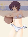  bad_id bad_pixiv_id ball bikini brown_hair closed_eyes ef highres lying mikuri_yoru shade shindou_kei short_hair side-tie_bikini sleeping solo spill swimsuit 