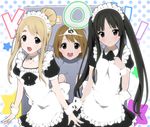  akiyama_mio alternate_costume alternate_hairstyle ama_mitsuki apron black_eyes black_hair blonde_hair blush brown_eyes brown_hair enmaided eyebrows hair_bun headband hirasawa_yui k-on! kotobuki_tsumugi long_hair maid multiple_girls nurikabe_(character) short_hair star triangular_headpiece twintails wrist_cuffs 