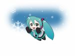  animal animated animated_gif aqua_eyes aqua_hair chibi detached_sleeves dog hatsune_miku headphones laughing lowres mameshiba running snow solo tattoo thighhighs twintails vocaloid 