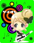  bad_id bad_pixiv_id blonde_hair chibi d_(pixiv544157) don't_say_&quot;lazy&quot; earrings eyebrows grey_eyes hair_bun hair_ornament instrument jewelry k-on! keytar kotobuki_tsumugi musical_note pantyhose rounded_corners short_hair smile solo 