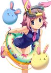  animal_ears blue_eyes bunny_ears bunny_girl bunny_tail diving_mask diving_mask_on_head innertube koutaro necktie one-piece_swimsuit original pink_hair sandals school_swimsuit short_hair snorkel solo swimsuit tail urara_(koutaro) 