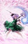  bare_legs black_hairband blue_eyes fighting_stance flower ghost hairband iseki_(kuroshura_no_tabiji) katana konpaku_youmu konpaku_youmu_(ghost) lavender_hair looking_at_viewer petals sheath short_hair silver_hair sketch skirt skirt_set solo standing sword touhou weapon 