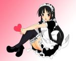  :o akiyama_mio alternate_costume apron bad_id bad_pixiv_id bangs black_hair black_legwear blunt_bangs blush dress enmaided full_body garters hair_ornament heart k-on! kei_(redblack) legs long_hair maid maid_headdress moe_moe_kyun! open_mouth purple_eyes ribbon shoes short_dress sidelocks simple_background sitting solo thighhighs zettai_ryouiki 