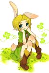  androgynous animal_ears bad_id bad_pixiv_id blonde_hair blue_eyes blush boots bunny_ears bunny_tail link male_focus mitsubachi_koucha otoko_no_ko sitting solo tail the_legend_of_zelda the_legend_of_zelda:_majora's_mask the_legend_of_zelda:_ocarina_of_time young_link 
