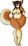  areola big_breasts black_hair blue_eyes blush breasts brown_fur brown_nipples brown_nose cat chubby cute ear_tuft erect_nipples feline female fur hair hi_res long_hair mammal nipples obese one_eye_closed overweight plain_background solo tail_tuft tehbuttercookie tuft white_background wide_hips 