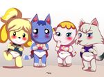  blue_eyes blush canine cat cub dog elephant feline female fur group hi_res isabelle isabelle_(animal_crossing) launny looking_at_viewer mammal margie nintendo panties purple_eyes raised_leg rosie shaded shadow signature smile standing underwear video_games whitney whitney_(animal_crossing) wolf yellow_fur young 