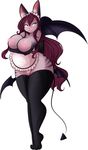  anthro apron areola bat big_breasts big_ears black_socks blue_eyes breast_grab breast_squeeze breasts chubby clothed clothing demon erect_nipples female hair long_hair maid maid_uniform mammal nipples pink_body pink_nipples purple_hair pussy socks solo tehbuttercookie violet_hair wide_hips wings 