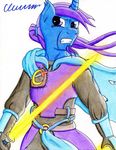  azure_night clothing equine friendship_is_magic hair horn horse lightsaber mammal my_little_pony original_character pony the1king unicorn weapon 