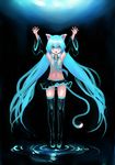  absurdres animal_ears aqua_eyes aqua_hair armpits black_legwear blush_stickers boots cat_ears cat_tail detached_sleeves fang flat_chest hatsune_miku highres johan_(johan13) kemonomimi_mode long_hair midriff navel outstretched_arms skirt solo tail thigh_boots thighhighs twintails very_long_hair vocaloid wide_sleeves 