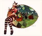  animal_ears basket bunny chocobo easter easter_egg egg final_fantasy final_fantasy_xiv miqo'te official_art paintbrush painting ribbon spriggan_(final_fantasy) striped striped_legwear tail thighhighs zettai_ryouiki 