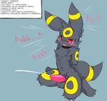  ... 2014 anthro anthrofied balls blush bound canine collar cum cumshot dialog eeveelution english_text erection fur long_ears looking_down male mammal navel nintendo open_mouth orgasm penis pok&#233;mon pok&eacute;mon pvt._keron sharp_teeth sitting solo spikes teeth text tongue umbreon video_games 