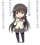  akemi_homura akuma_homura black_hair chibi hair_ribbon long_hair mahou_shoujo_madoka_magica mahou_shoujo_madoka_magica_movie mai_(t-5) pantyhose purple_eyes ribbon school_uniform skirt solo 