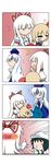  4girls 4koma =_= absurdres anger_vein bangs black_hair blanket blue_dress blunt_bangs blush blush_stickers bow chibi closed_eyes comic covering_with_blanket dress eighth_note eyebrows_visible_through_hair flying_sweatdrops fujiwara_no_mokou gradient gradient_background hair_bow hair_ribbon hands_on_own_face hat highres juliet_sleeves kamishirasawa_keine lap_pillow long_hair long_sleeves lying_on_lap multiple_girls murasa_minamitsu musical_note neckerchief no_eyes no_mouth no_nose o3o puffy_sleeves rakugaki-biyori recurring_image relationshipping ribbon rubbing_eyes rumia sailor_hat shirt short_sleeves silent_comic silver_hair sleeping sleepy suspenders touhou very_long_hair whistling yurijoshi zzz 