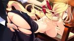  ass blonde_hair breasts censored chair clothed_sex doggystyle from_behind game_cg hanging_breasts highres kariu_nagisa koisuru_natsu_no_last_resort large_breasts long_hair looking_back marui_(koedame) mosaic_censoring necktie necktie_grab neckwear_grab nipples pantyhose purple_eyes pussy_juice sex skirt skirt_lift solo_focus torn_clothes torn_legwear vaginal 