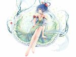  barefoot blue_eyes blue_hair breasts choker cleavage flowers kaku_seiga kieta rose short_hair skirt touhou white 