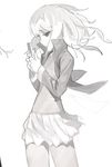  bad_id bad_pixiv_id cellphone hair_blowing highres holding holding_phone jacket ladic monochrome open_clothes open_jacket original pantyhose phone pleated_skirt shirt simple_background sketch skirt solo standing unhappy white_background 