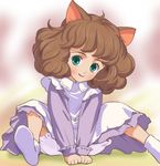  animal_ears bloomers blush brown_hair cat_ears green_eyes haruyama_kazunori lips short_hair smile socks solo spread_legs suwano_chibineko underwear wata_no_kuni_hoshi 