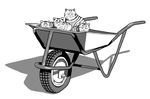  feline humor looking_at_viewer mammal monochrome wheelbarrow 