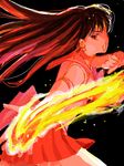  back_bow bishoujo_senshi_sailor_moon black_hair bow fire flame hino_rei long_hair mabo77x1 red_sailor_collar red_skirt sailor_collar sailor_mars sailor_senshi_uniform skirt solo tegaki 