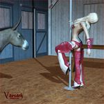  barn bestiality blonde_hair breasts cowgirl dancing donkey equine female feral hair human interspecies long_hair male mammal pole pole_dancing spurs straight topless vaesark 