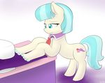  blue_eyes blue_hair coco_pommel_(mlp) cutie_mark equine female friendship_is_magic fur hair horse human_feet lamiaaaa mammal my_little_pony nail_polish pony sewing smile solo two_tone_hair what what_has_magic_done white_fur 