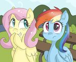  blue_fur cute cutie_mark equine female fluttershy_(mlp) friendship_is_magic fur hair hi_res mammal multi-colored_hair my_little_pony outside pegasus pink_hair purple_eyes rainbow_dash_(mlp) rainbow_hair smile tongue wings wizardglitter 