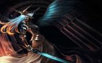  armor from_side gauntlets glowing helmet long_hair original shiny sin_gun_woo single_wing solo sword weapon white_hair wings 