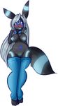  areola big_breasts big_ears black_nose blue_eyes blue_socks blush breasts canine chest_tuft chubby collar dog eeveelution erect_nipples female fur grey_hair hair long_hair mammal nintendo nipples open_mouth plain_background pok&#233;mon pok&#233;morph pok&eacute;mon pussy shiny_pok&#233;mon shiny_pok&eacute;mon socks solo tehbuttercookie tuft umbreon video_games white_background white_nipples wide_hips 