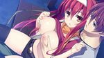  breast_grab breasts effordom_soft game_cg headband jyukishi_cutie_bullet long_hair minami_mayu nipples red_hair shirt_lift shorts thighhighs yuuki_hagure 