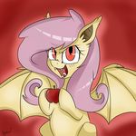  apple equine female flutterbat_(mlp) fluttershy_(mlp) friendship_is_magic fruit fur hair hi_res horse mammal my_little_pony open_mouth pegasus pink_hair pony red_eyes teeth vampire wings wizardglitter yellow_fur 