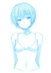  bad_id bad_pixiv_id bare_shoulders blush bra breasts cleavage highres looking_at_viewer monochrome original puyo short_hair sketch small_breasts solo underwear 