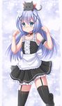  &gt;_&lt; alternate_costume belt blue_eyes blue_hair blush cat clenched_hands closed_eyes collar enmaided garter_straps gochuumon_wa_usagi_desu_ka? hair_ornament hairclip highres kafuu_chino kazenokaze long_hair maid nichijou sakamoto_(nichijou) sleeveless thighhighs x_hair_ornament 