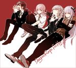  braid brown_hair cosplay crossed_arms danganronpa danganronpa_1 flipped_hair formal fukawa_touko genocider_shou glasses hair_ornament hair_ribbon hairclip hinata_hajime hinata_hajime_(cosplay) hood hoodie kirigiri_kyouko kuzuryuu_fuyuhiko kuzuryuu_fuyuhiko_(cosplay) long_hair long_tongue multiple_girls naegi_makoto naegi_makoto_(cosplay) nanami_chiaki necktie pekoyama_peko pink_eyes pink_hair purple_hair qinnye red_eyes ribbon silver_hair single_braid smile suit super_danganronpa_2 togami_byakuya togami_byakuya_(cosplay) tongue tongue_out twin_braids 