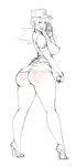  ass blush breasts from_behind hat high_heels junsaa_(pokemon) large_breasts lm_(legoman) looking_at_viewer looking_back monochrome nintendo open_mouth poke_ball pokeball pokemon pokemon_(anime) tongue 