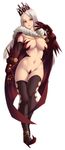  bad_id bad_pixiv_id breasts c-string cape cleavage crown deep_skin elbow_gloves gauntlets gloves groin high_heels highres large_breasts long_hair navel necromancer original red_eyes revealing_clothes silver_hair skull solo spike thighhighs yin-ting_tian 