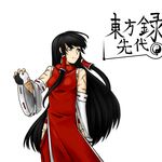  bare_shoulders black_hair breasts brown_eyes detached_sleeves hair_tubes hakama japanese_clothes kamakura_kakuni long_hair m.u.g.e.n medium_breasts nontraditional_miko original red_hakama scar sendai_hakurei_no_miko sidelocks solo touhou yin_yang 