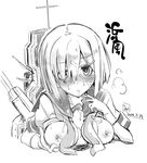  blush breasts censored cum cum_on_body cum_on_upper_body facial fujii_jun gloves greyscale hair_ornament hair_over_one_eye hairclip hamakaze_(kantai_collection) hetero kantai_collection large_breasts monochrome nipples paizuri penis school_uniform short_hair solo_focus translated white_gloves 